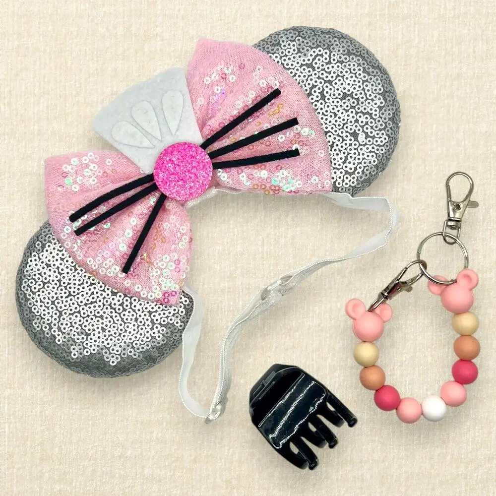 Elastic Silver Sequin Remy Ratatouille Minnie Ears | Disney-Inspired Mouse Ears